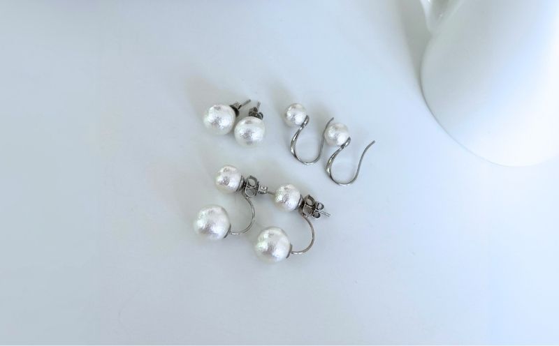 コットンパール「ホワイト」ピアス３点セット(シルバー)【～en～】｜コットンパール ネックレス アクセサリー 入学式 卒業式 結婚式 ゴールド
