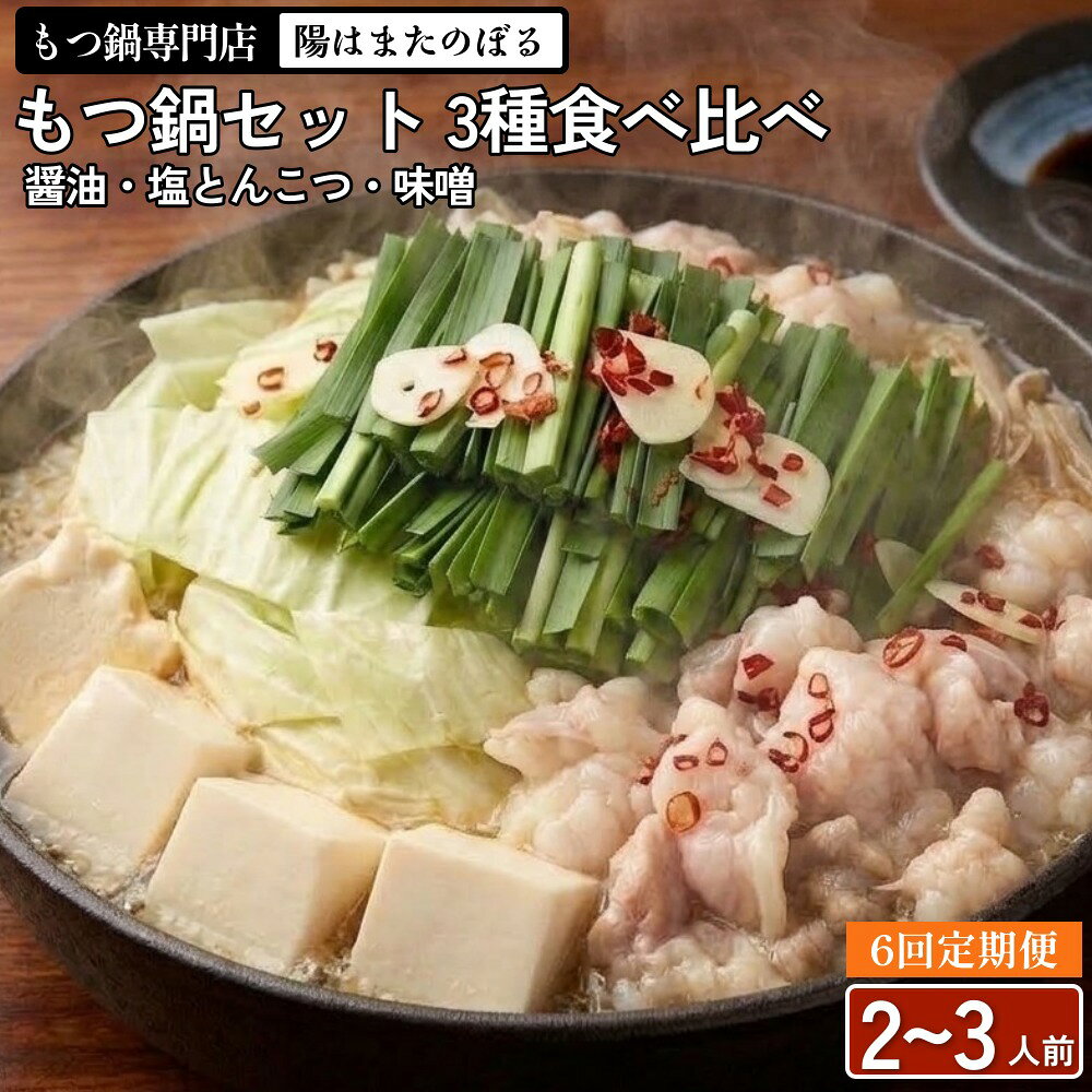 【ふるさと納税】【6回定期便】もつ鍋 3種食べ比べ 2〜3人前 醤油 塩とんこつ 味噌【陽はまたのぼる】