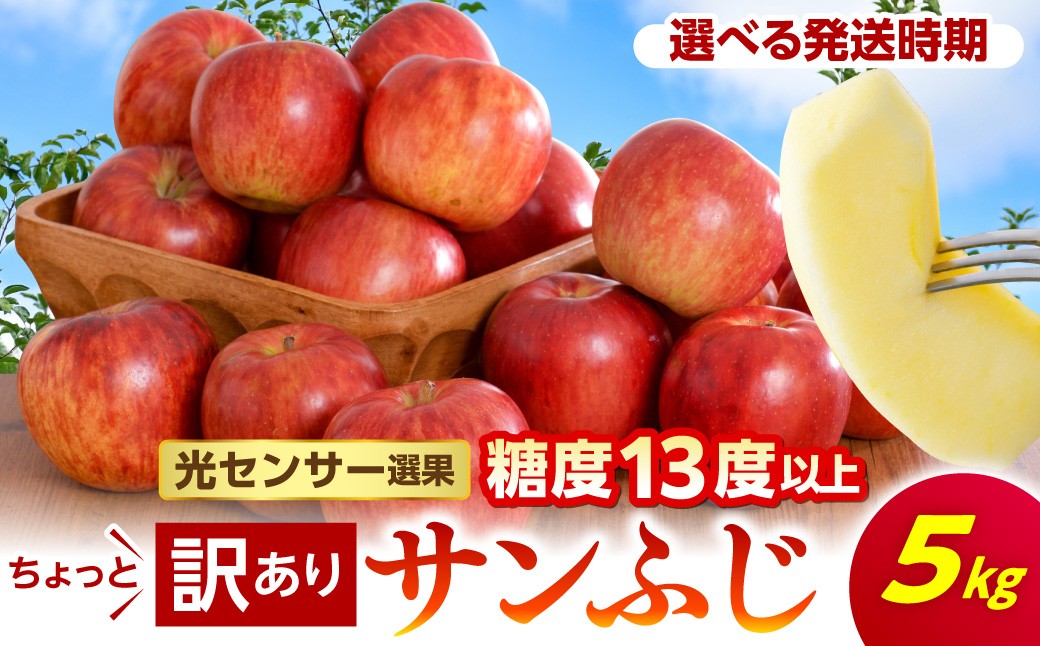 
                  【先行受付】【選べる配送時期】【訳あり】 りんご 約 5kg サンふじ 青森産 光センサー選果〈 糖度 13度 以上〉【11月 12月 1月 2月 3月】 青森りんご 五所川原りんごサンふじ サンふじりんご さんふじ 家庭用 リンゴ ringo
                