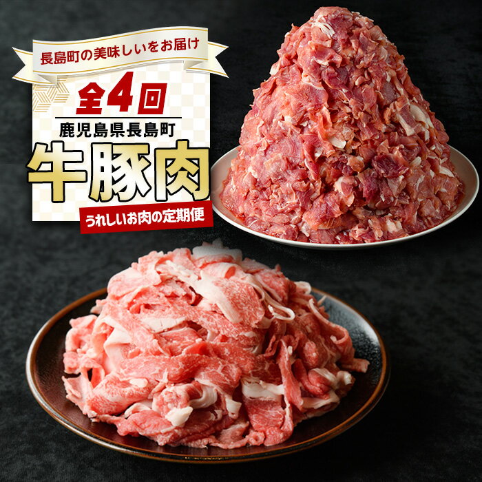 【ふるさと納税】＜定期便・毎月発送全4回＞ うれしいお肉の定期便 鹿児島県産 豚肉 切り落とし (計4kg・500g×8P) 黒毛和牛 切り落とし (計600g・300g×2P) ふるさと納税 定期便 定期 いろいろな料理に使用できる 国産 【コワダヤ】【宮路ファーム】nagashima-1614R8