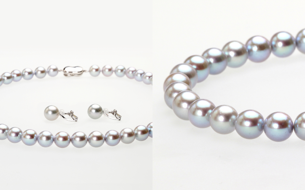 あこや真珠 (8.5−9mm珠、グレー系) ネックレス & イヤリング セット ／ ジュエリー アクセサリー パール 長崎県 長崎市 園田真珠