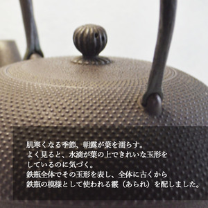 霰姥口玉形鉄瓶 （大）【田山鐵瓶工房】／ 南部鉄器 鉄器 工芸 工芸品 伝統工芸品 伝統 現代の名工 献上品 鉄瓶 IH対応 オール熱源 IH ih ガス 直火 やかん ケトル 鉄分補給 鉄分 日本製