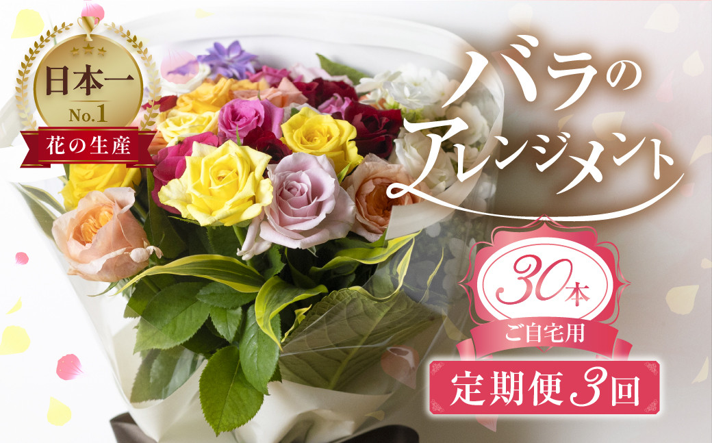 
            【定期便】 3回 お届け バラとグリーンの花束 30本 ご自宅用 バラ 薔薇 花束  (訳あり 規格外　おまかせ)ローズ 日時指定可 
          