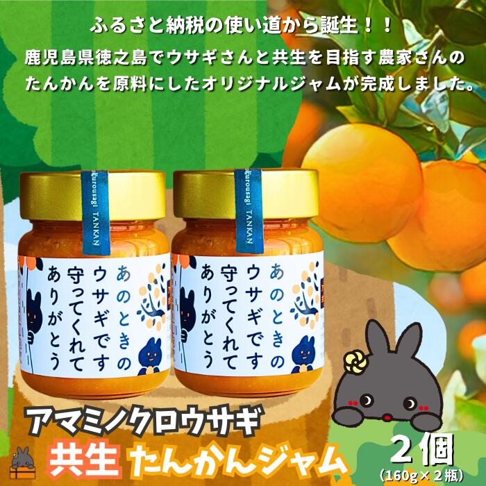 【ふるさと納税】《徳之島町オリジナル！》アマミノクロウサギ共生たんかんジャム 2個（160g×2）　( ジャム アマミノクロウサギ ウサギ うさぎ 共生 自然保護 たんかんジャム たんかん パッションフルーツ フルーツ 果物 徳之島 鹿児島 美農里館 世界自然遺産 武蔵野大学 )