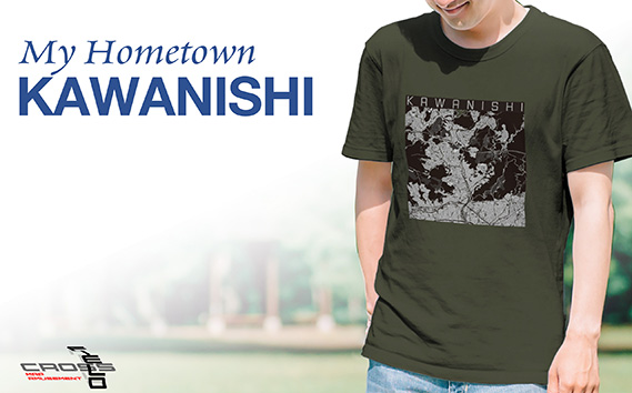 【川西】地図柄ヘビーウェイトTシャツ（ダークオリーブ）Sサイズ KWNN052