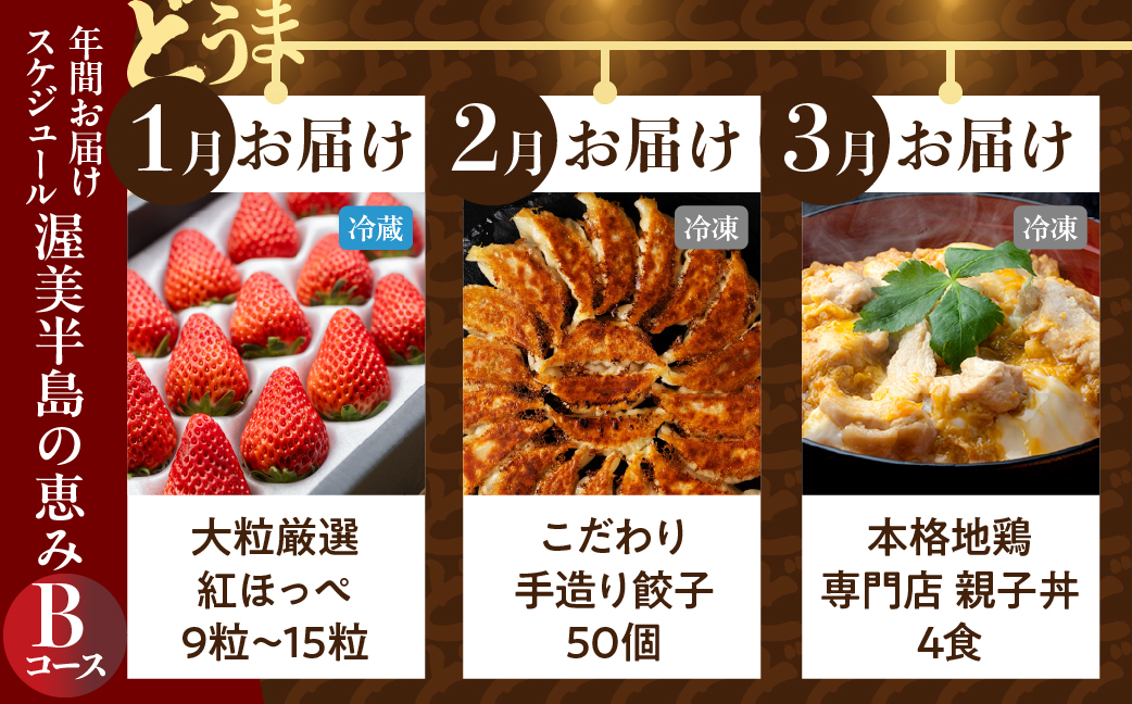 渥美半島の恵み  定期便 12回 肉コース 肉  ( いちご / 餃子 / 親子丼 / 名古屋コーチン/ ブランド豚 / 牛肉 / マスクメロン / 田原牛 / ジェラート / 焼き鳥 / ミニトマト