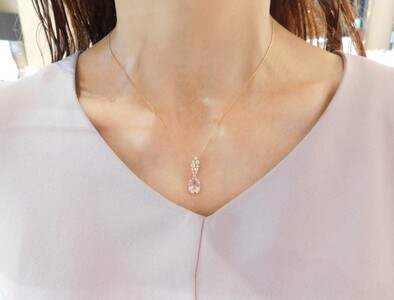 【一点もの】モルガナイト（1.38ct）ダイヤモンドK18PGペンダント　J12　K06086-H