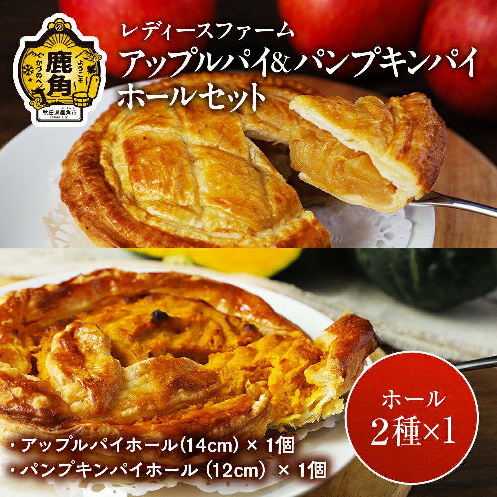【ふるさと納税】アップルパイ ＆ パンプキンパイ ホール セット 冷凍 グルメ お取り寄せ おすそわけ ギフト お中元 お歳暮 パイ 絶品 スイーツ お菓子 洋菓子 母の日 ホワイトデー 2個 秋田 鹿角市 送料無料 【レディースファーム】