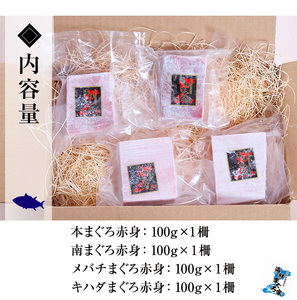 天然まぐろ4魚種赤身食べ比べセット　合計約400g【A-1657H】