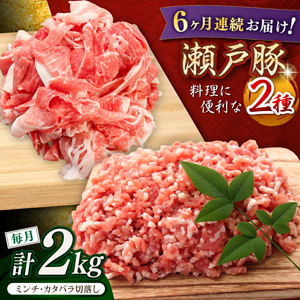 【ふるさと納税】【全6回定期便】瀬戸豚2種セット(ミンチ＋カタバラ切落し) 計2kg / 豚肉 小分け ミンチ 切り落とし / 瀬戸市 / 関屋精肉店[BBBQ190]