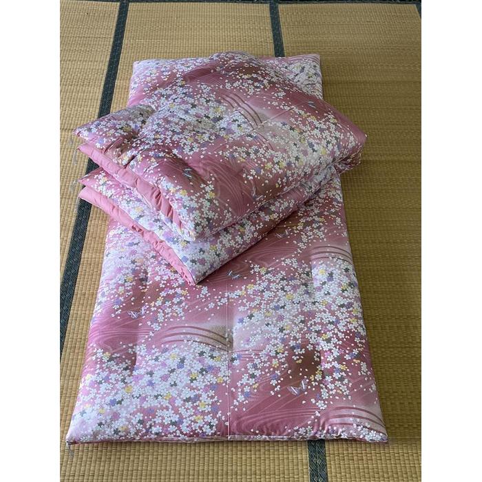 【ふるさと納税】布団 敷布団 掛け布団 セット ( シングル 赤柄 ) 手作り | 寝具 日用品 人気 おすすめ 送料無料