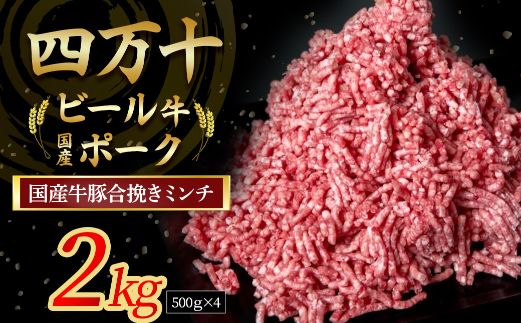 
                  【数量限定】国産牛肉と豚肉ミンチ 合挽肉 2kg（500ｇ×4パック）Asz-Z43  国産 牛肉 豚肉 ミンチ 合挽肉 合いびき肉 冷凍 ハンバーグ 四万十ビール牛 四万十ポーク
                