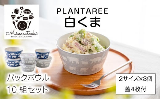 【美濃焼】PLANTAREE-白くま- パックボウル 10組セット（2サイズ×3個 蓋4枚付）【みのる陶器】小鉢 鉢 ボウル [MBF037]