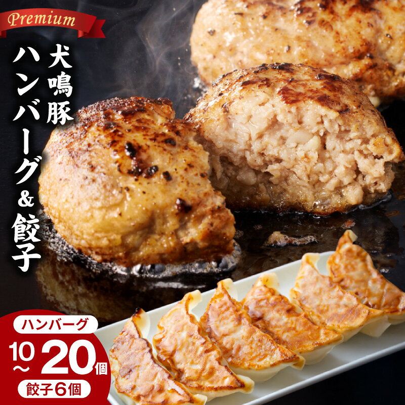 【ふるさと納税】手作り プレミアムハンバーグ 10個 / 20個 犬鳴豚餃子 6個 セット 定期便 3回 / 6回 国産 豚肉 泉佐野ブランド豚 犬鳴豚 ハンバーグ 冷凍 焼くだけ 簡単調理 おかず お弁当 家族 まとめ買い 惣菜 大阪府 泉佐野市 送料無料 肉の泉佐野
