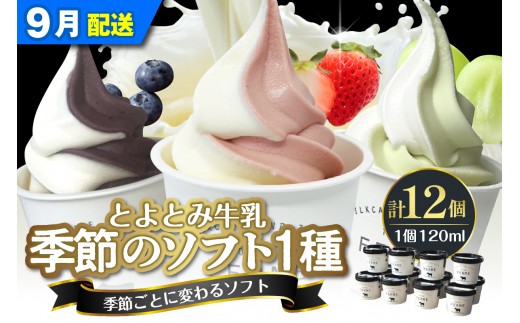 【2026年9月配送】とよとみ牛乳ソフトクリーム【季節のミックス1種類 120ml×12個】