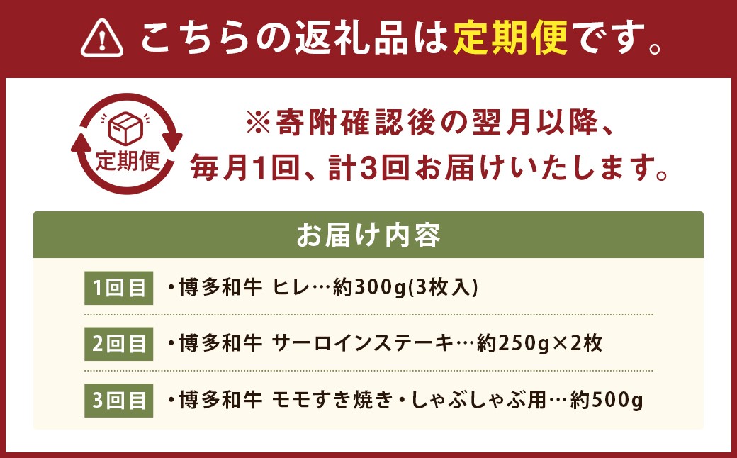 【3ヶ月定期便】 博多和牛 ご褒美定期便