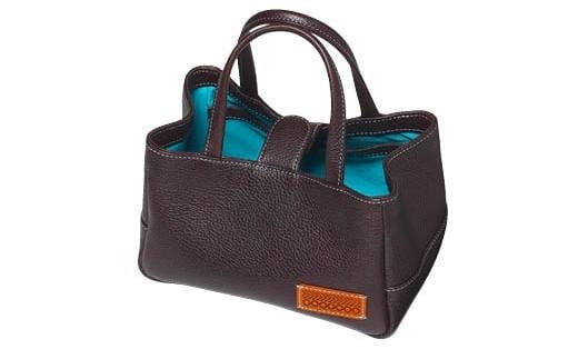 「三嶋柄入り」ハンドメイド 牛革 ミニバッグ(大)＜こげ茶＞ バッグ やわらかい 牛革 裏地 は 綿 を使用 かわいい ハンドメイド おしゃれ レディース シンプル 贈り物 ギフト プレゼント 手提げ バック