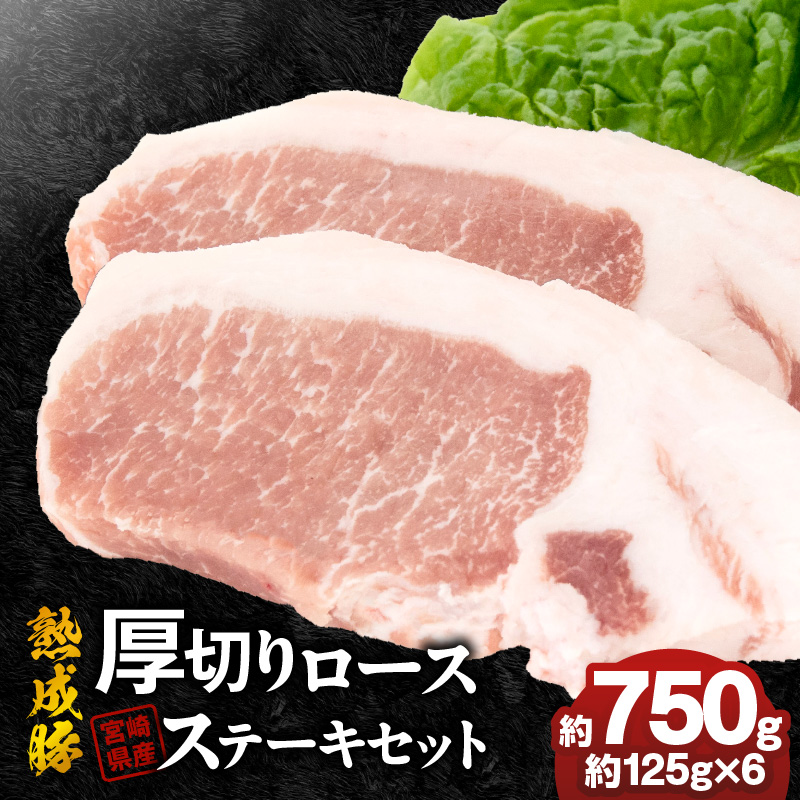 宮崎県産熟成豚 厚切りロースステーキセット 約125g×6個 N0105-YA6601 約125g×6個