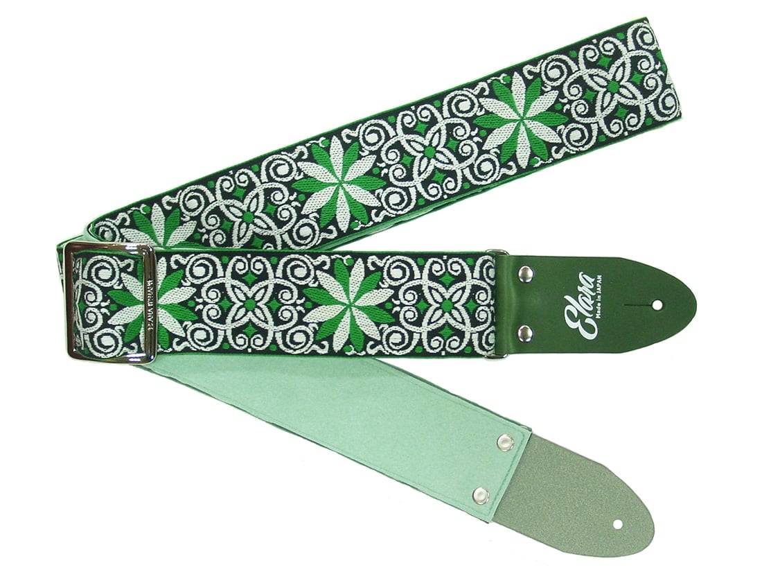 
            【ギターストラップ】 Elara Straps Zinnia Elegans Green 郡上市 レザー 真鍮バックル ウルトラスエード プロ仕様 エレキ アコギ ベース Ksound 小林楽器店
          