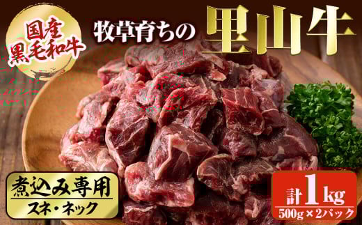 国産黒毛和牛 牧草育ちの里山牛 煮込み専用スネ・ネック計1kg(500g×2パック) 黒毛和牛 和牛 肉 牛肉 国産 スネ ネック 煮込み ブロック 赤身 a9-021