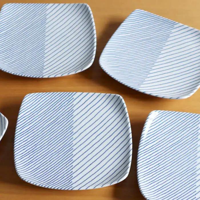 【白山陶器】【グッドデザイン賞】重ね縞 反角中皿 5枚セット【波佐見焼】[TA163]