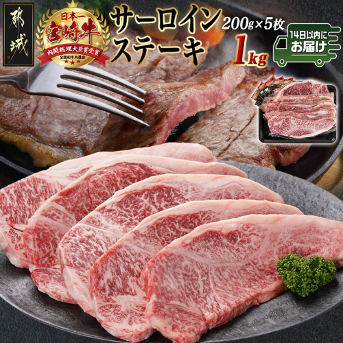 宮崎牛サーロインステーキ(200g×5枚)≪みやこんじょ快速便≫_38-N402-R