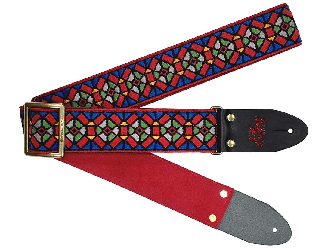 【ふるさと納税】【ギターストラップ】Elara Straps Stained Glass Red/Blue 郡上市 レザー 真鍮バックル ウルトラスエード プロ仕様 エレキ アコギ ベース Ksound 小林楽器店
