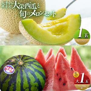 【2026年 産 先行予約】 大栄西瓜 秀 大（秀7kg以上）1玉と旬のメロンセット すいか ※2026年6月中旬～7月中旬頃に順次発送予定【西瓜 すいか 果物 くだもの フルーツ】