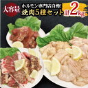 【ふるさと納税】【味付】【大容量】お肉の味にとことんこだわった！焼き肉5種セット計2kg（和牛ハラミ800g / 豚ハラミ・丸腸・小腸・シマ腸 各300g）【三田川ホルモン専門店】BBQ/焼肉 [FAC016]