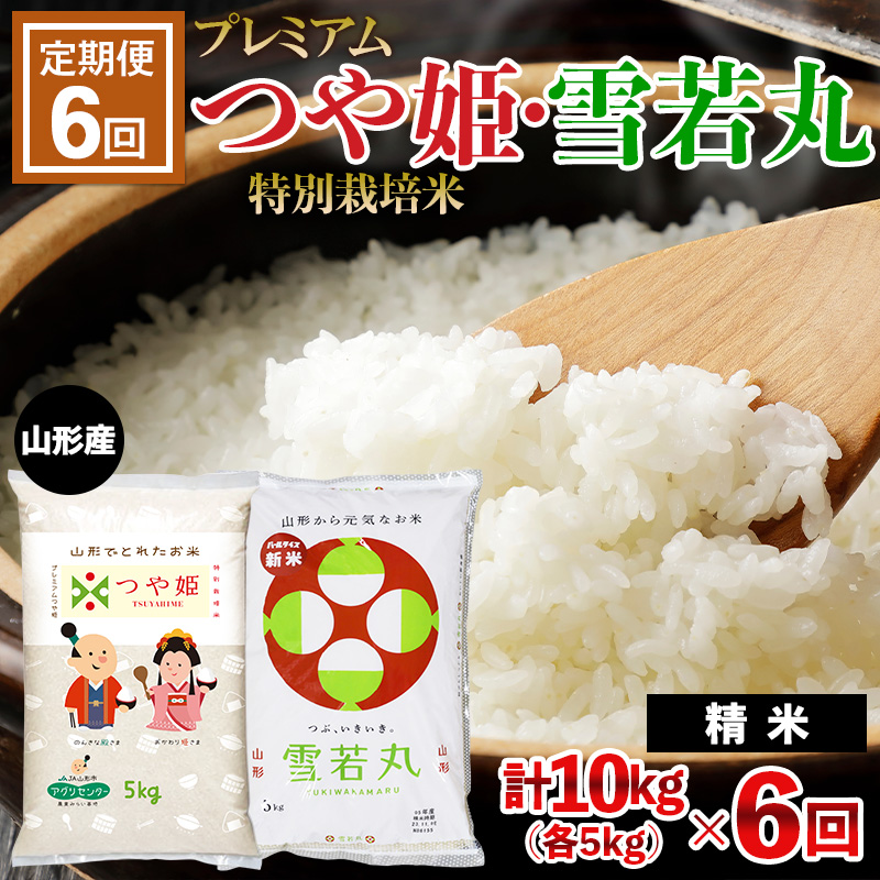 【定期便6回】[令和6年産] プレミアムつや姫(特別栽培米)5kg・雪若丸5kg 10kg×6ヶ月 (計60kg） FZ23-789