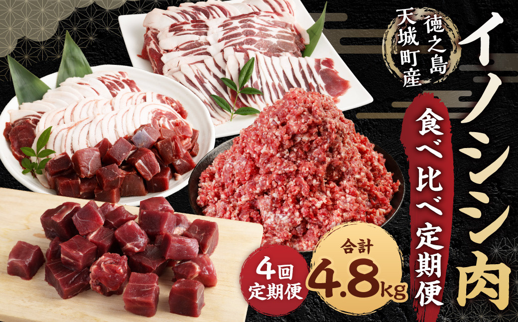 
                  【4回定期便】徳之島 天城町産 イノシシ肉食べ比べ定期便 (計4.8kg) ミンチ ロース サイコロ 焼肉セット ジビエ
                