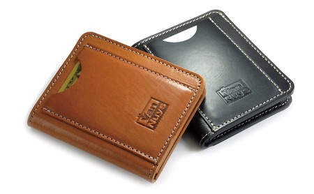 キャッシュレス時代の胸ポケットに入る多機能薄型コンパクトウォレット（マネークリップ付き）　バンナイズ オイル シュリンク レザー 本革 財布 コンパクト ファッション 小物 アクセサリー  ビンテージブラックキャメル