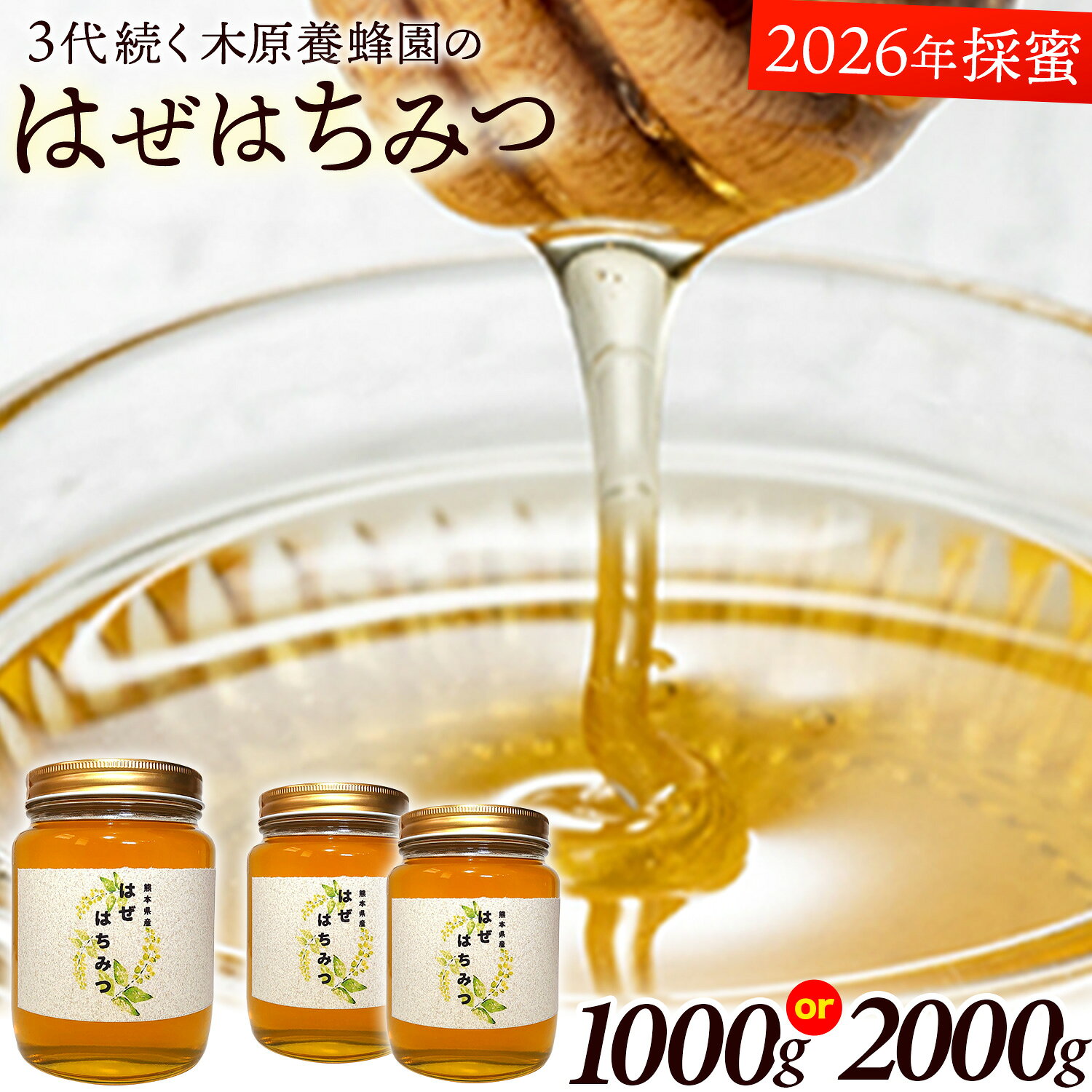 【ふるさと納税】はちみつ はぜはちみつ 選べる内容量 1000g または 2000g(1000g×2本) 木原養蜂園《30日以内に出荷予定(土日祝除く)》熊本県 荒尾市 蜂蜜 熊本県荒尾市産 純粋蜂蜜 国産 はぜ