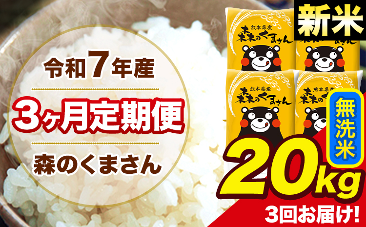新米 米 令和7年産 森のくまさん 【3ヶ月定期便】無洗米 20kg 5kg×4袋 計3回お届け 《1月から出荷開始》 お米 こめ 熊本県産 ご飯 備蓄