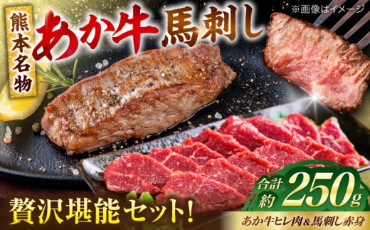 熊本の贅沢 あか牛 ヒレ肉 約150g 赤身 馬刺し 約100g（計約250g） / あか牛 あかうし 赤牛 ヒレ 馬刺し 馬肉 ばさし basashi 赤身 赤身肉 熊本 合志 九州 牛肉 冷凍 ギフト お祝い 贈り物【合同会社 たべたせいか】 [AYCB065]