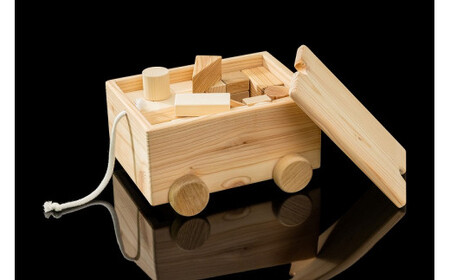 森のおもちゃ積み⽊セット（荷⾞⾵⽊箱付き）　積み木 セット 森のおもちゃ 荷車風 木箱 付き 8種類 50個 入り 浜中町産 天然 木材 カラマツ トドマツ ナラ 使用 赤ちゃん 玩具 おもちゃ ベビ