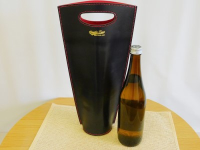 【日本酒1本つき】牛革使用 ワインキャリーバック720ml 1本用（黒×赤・黒・赤） ファッション かばん トートバッグ 手提げ  黒×赤