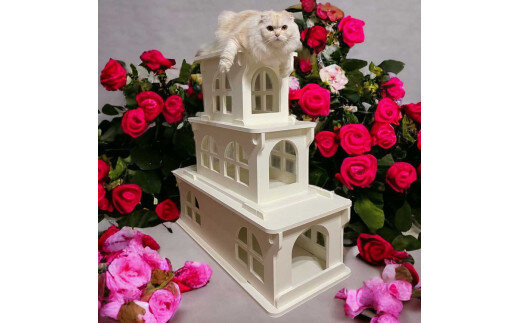 猫家具 キャットファニチャーシリーズ 猫のお城『キャットホワイトキャッスル 3階建て』　※沖縄・離島への配送不可