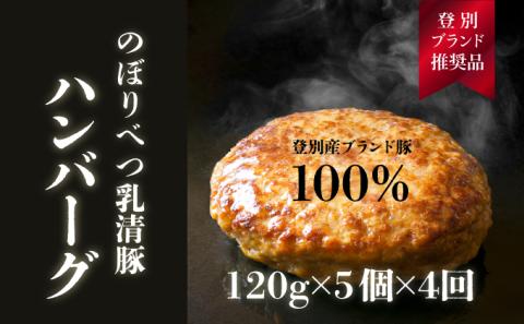 肉のあさひ 大人気！【のぼりべつ乳清豚（ホエー）】ハンバーグ120g×5個[全4回お届け]　[na-0170]