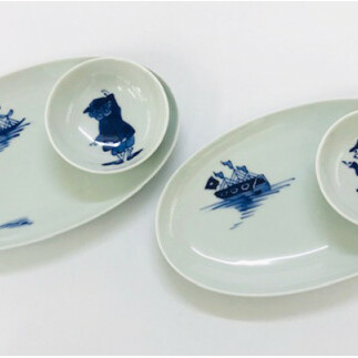 青花 絵変り楕円皿（24cm）とボウルのセット（2枚組） 小島芳栄堂 A35-219
