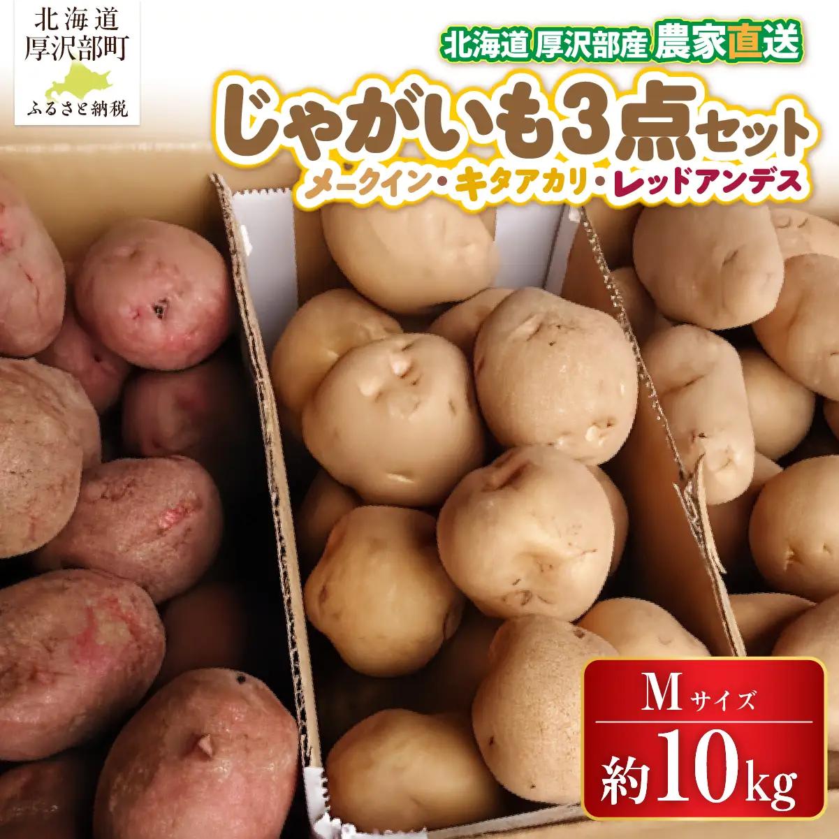 【2026年9月下旬より発送】北海道厚沢部町産 メークイン・キタアカリ・レッドアンデス 3品種のセット 計約10kg【Mサイズ】 ASO016