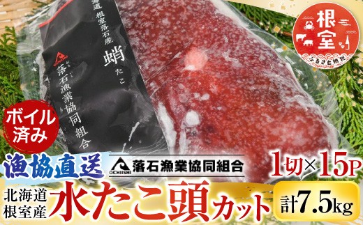 D-20002 【北海道根室産】ボイル水たこ頭カット15P(計7.5kg)