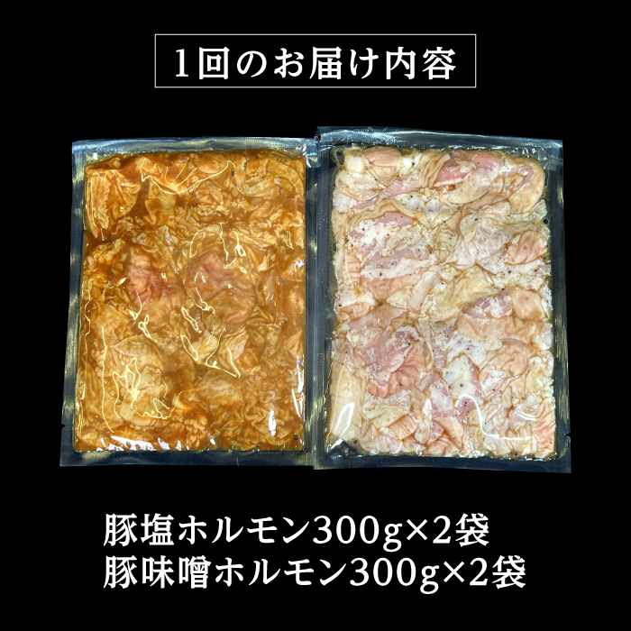 【12回 定期便 】 ホルモン 塩焼き・ニンニク味噌焼きセット 大容量セット 総計14.4kg / 肉 豚肉 直腸 豚テッポウ 希少部位 国産 / 南島原市 / はなぶさ [SCN143]_イメージ3