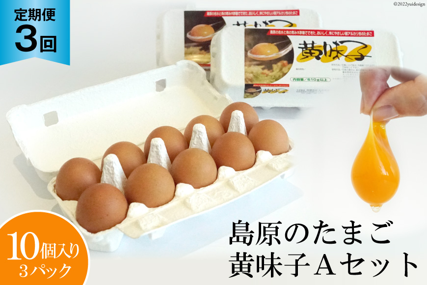BE289【定期便】島原のたまご 黄味子Ａセット 計3回お届け [ 卵 たまご 生卵 玉子 玉子焼き たまご焼き 新鮮 定期便 長崎県 島原市 ]