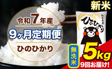 新米 令和7年産 【9ヶ月定期便】 ひのひかり 無洗米 5kg 5kg×1袋 計9回お届け 熊本県産 こめ コメ 精米 荒尾市 ひの 米 定期 《お申込み翌月から出荷》