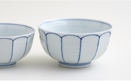有田焼 福泉窯 染付呉須線面取茶付 大小セット お茶碗 シンプルモダン 手描き 渕上陶磁器 食器 うつわ 器 fb004