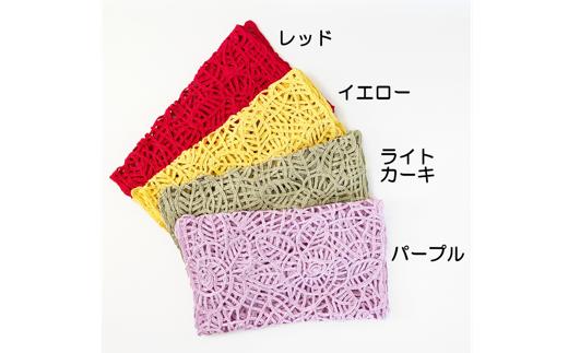 コード刺繍 シルク100％ 雪椿柄ショートマフラー レッド 新潟県 五泉市 有限会社田中刺繍