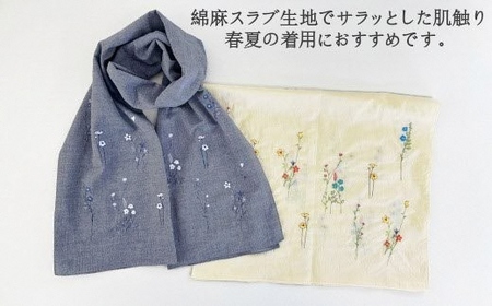 可憐なフラワー刺繍ストール デニム | 新潟県 五泉市 ストール