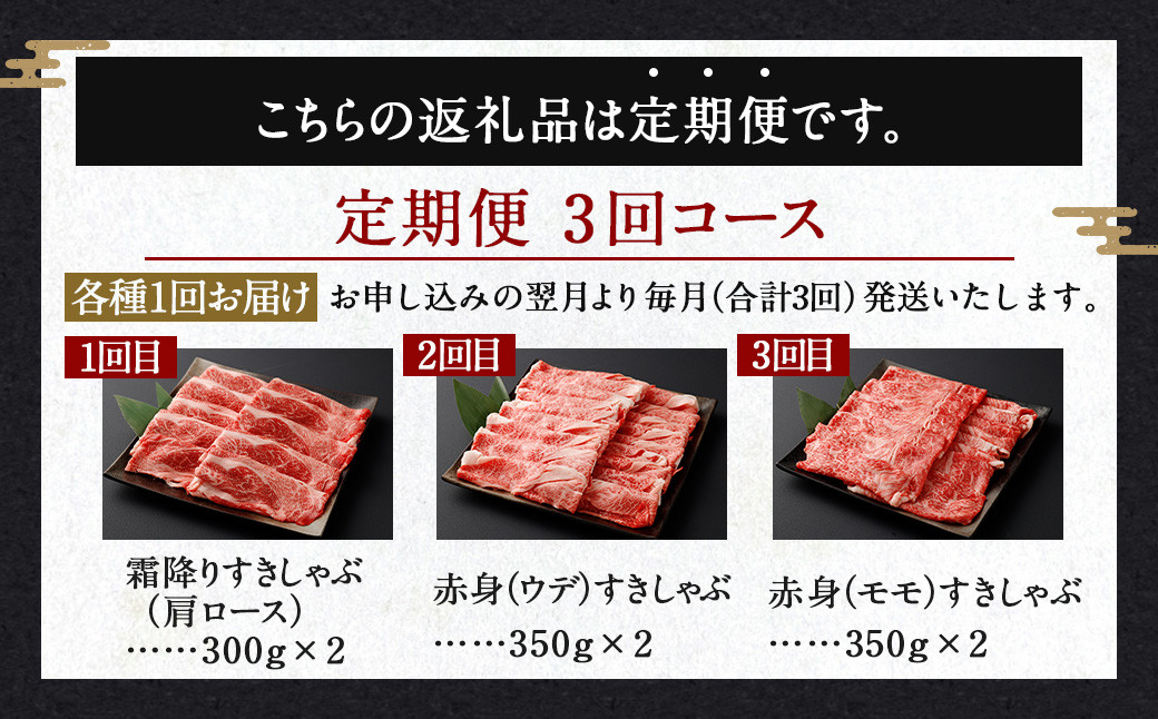 ＜宮崎牛スライス 霜降り 赤身 すきしゃぶ 計2kg 定期便3回＞