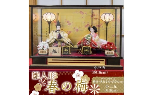 【雛人形】春の梅 小三五（約16㎝）二人 ガラスケース 灯り付